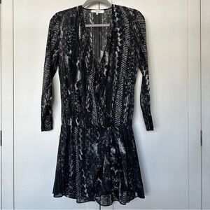 IRO Akley Silk Faux Wrap Mini Dress Women’s Size 38 Black Grey